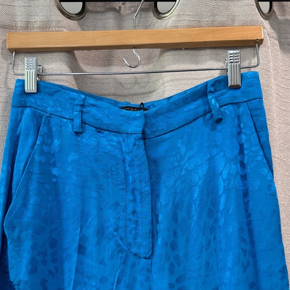 Zara Blue Patterned Satin Pants Size XS NWT - Picture 4 of 14
